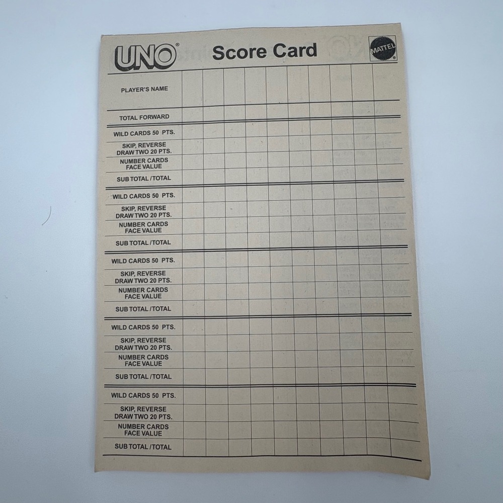 Mattel UNO Score Card Pad Vintage Game Accessory 46 Pages‎